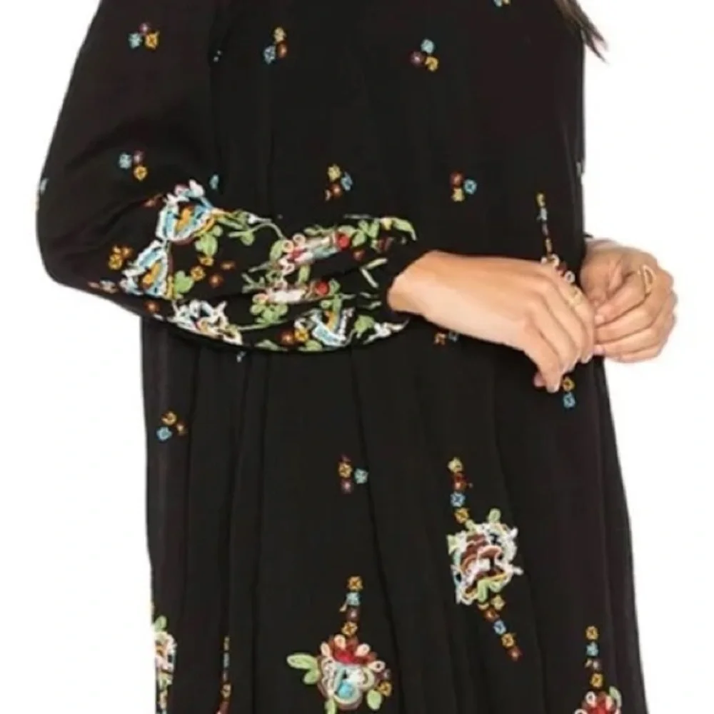 Free People embroidered bell sleeve Oxford tunic dress size xs fits oversized - Picture 2 of 8